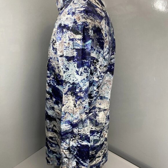 Au Noir Men’s Magnani Woven Stretch Button-Down Shirt – Indigo Abstract - Picture 9 of 10